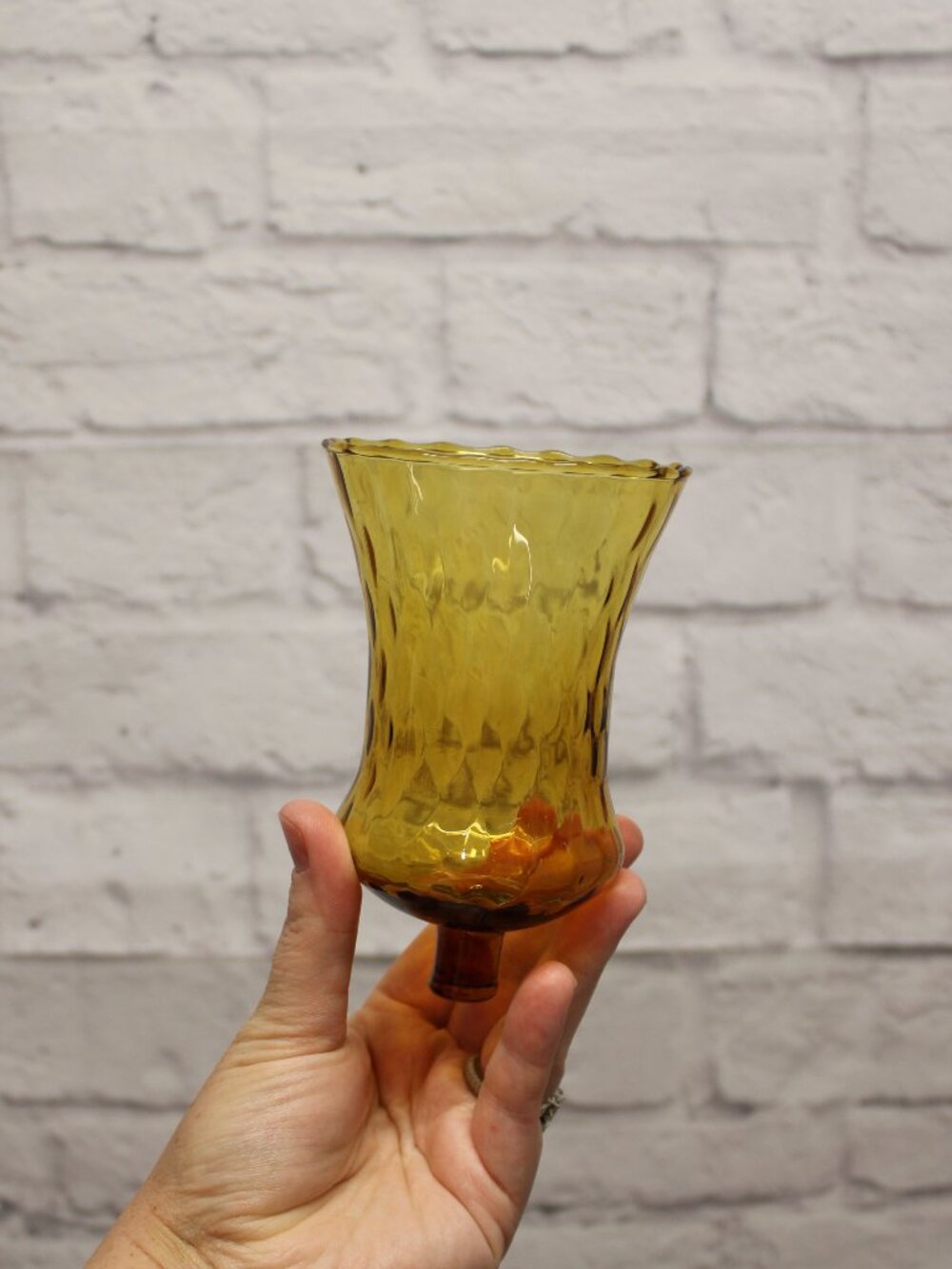 Vintage Amber Glass Honeycomb Peg Votive Candle Holder